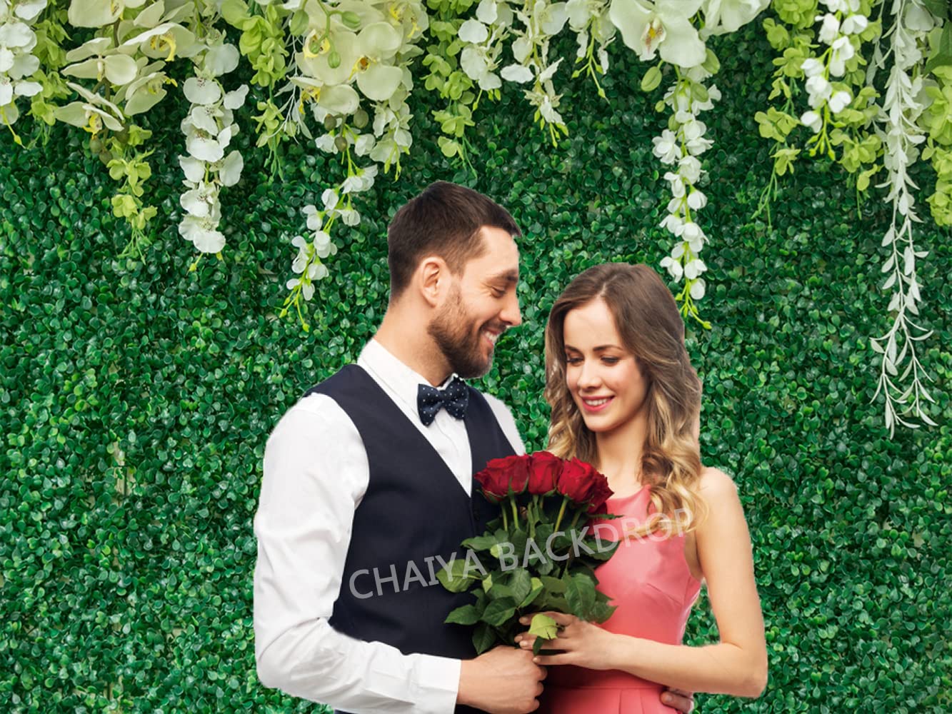 CHAIYA 8X6FT Greenery Backdrop with Flowers Green Leaf White Flower Photo Backdrops Bridal Shower Backdrop for Wedding Backdrops Reception Ceremony Birthday Party Decoration CY273