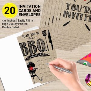 UDNADKEX BBQ Party Invitations with Envelopes, Summer Barbecue Cookout Party Invite Cards, Backyard BBQ Invites for Housewarming Birthday Party, 4"x6" Set of 20