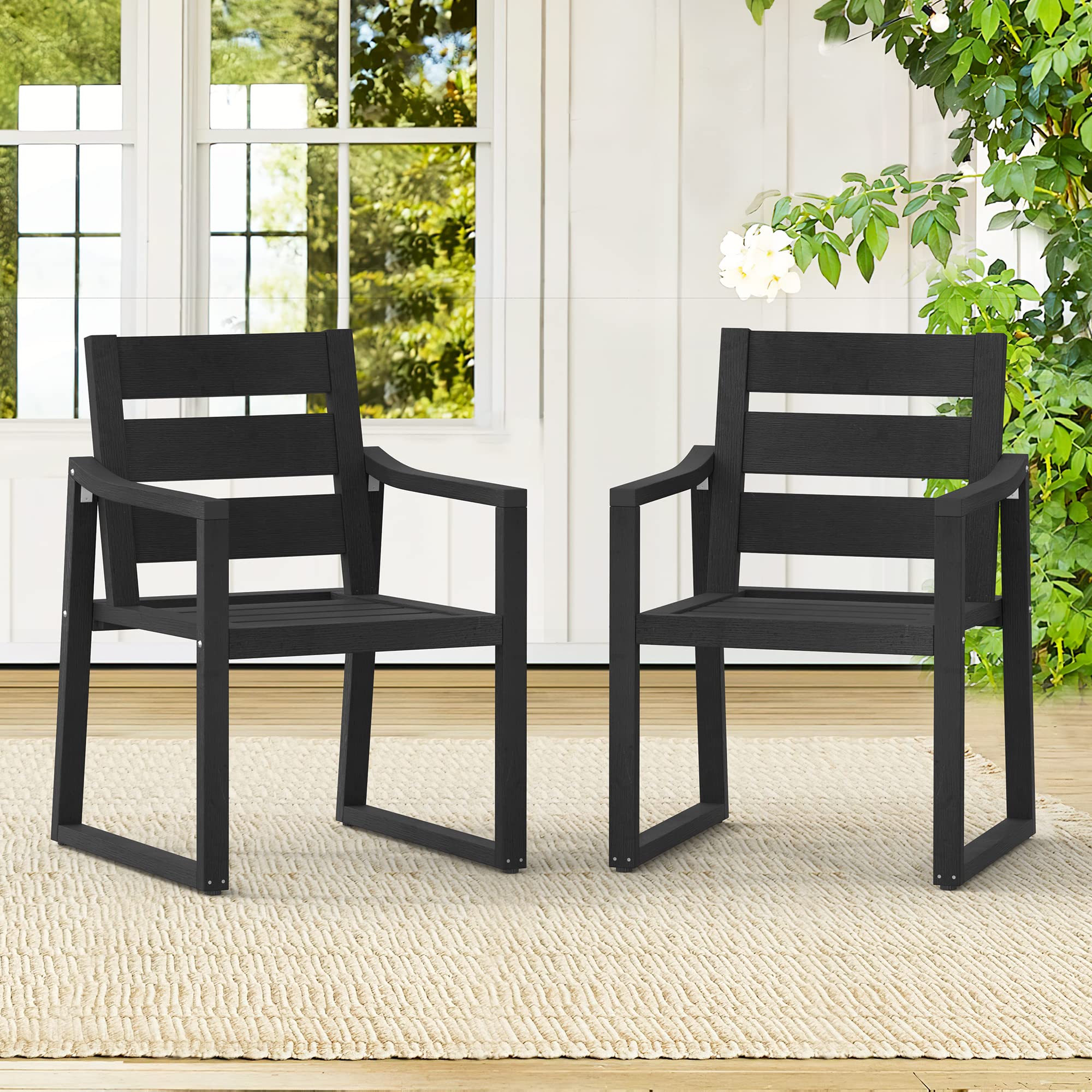 Cozyman HDPS Outdoor Dining Chairs Set of 4, 350LBS, Patio Dining Chairs with Armrest, All Weather Outdoor Kitchen Chairs with Square Frame Legs for Outdoor Indoor, Lawn, Garden, Backyard, Black