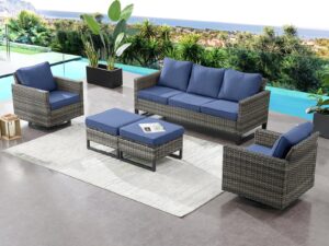 hummuh 5 piece patio furniture set outdoor sectional sofa,pe wicker patio swivel rocker chairs with ottomans for porch,garden,backyard