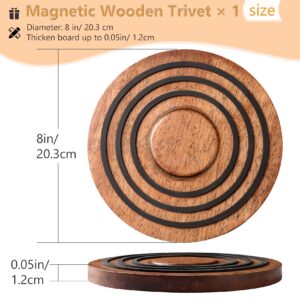 Magnetic Wooden Trivet for le creuset Dutch Oven, Acacia Wood with Black Silicone Rings, Magnetic Pot Holder Stand Pad for le creuset Enameled Cast Iron Dutch Oven&Cast Iron Skillets etc, Wood Trivet