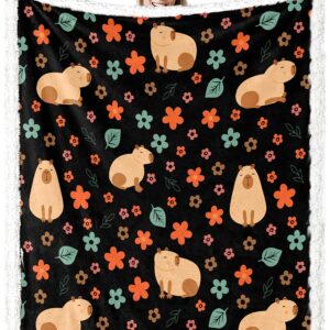 Dropshipful Capybara Blanket - 50"x60" Soft Sherpa Throw Blanket for Women Girls Boys Kids Animals Lovers Gifts - Super Cozy Fleece Sunflower Black Blanket for Sofa Couch Bed