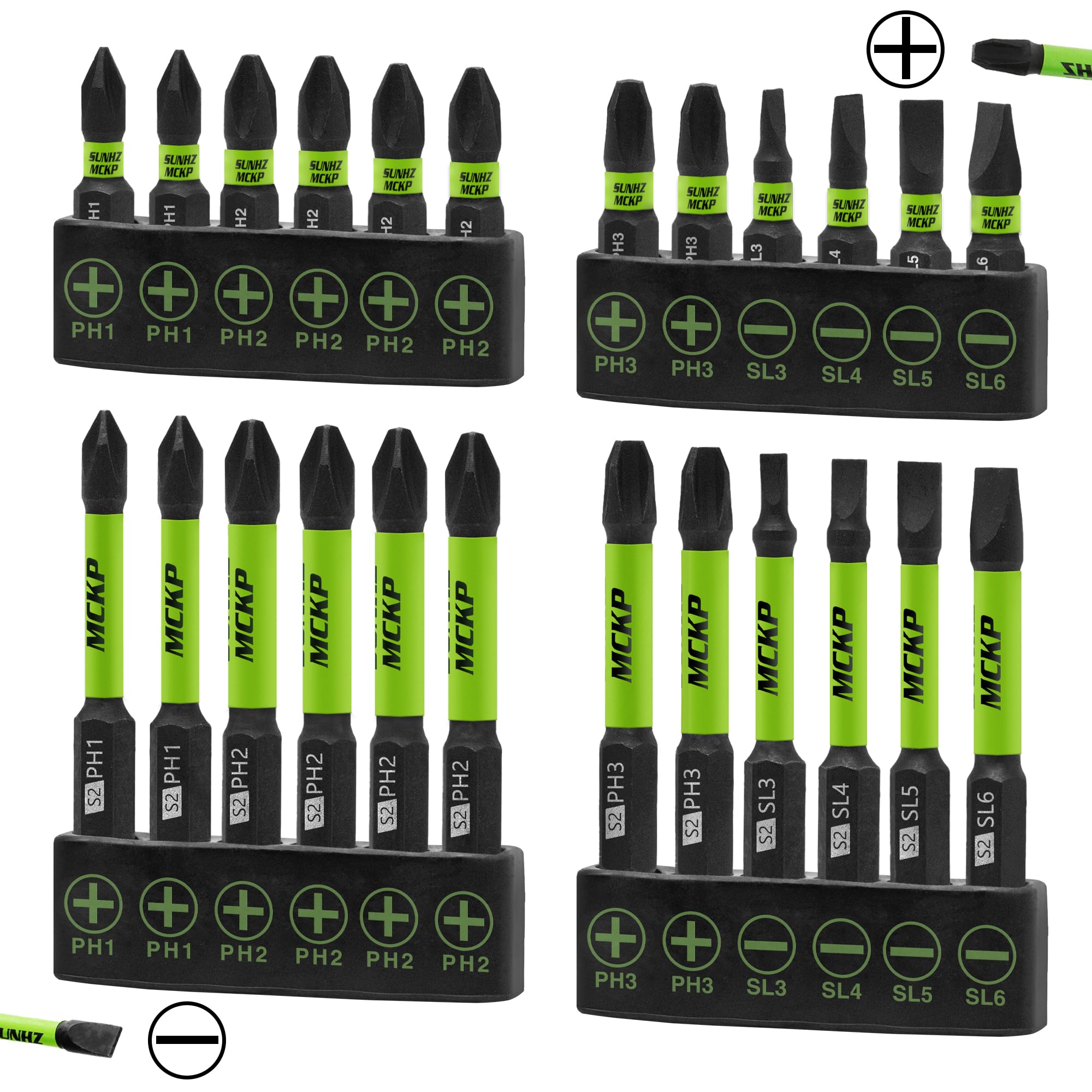 SUNHZMCKP 24-Piece Screwdriver Bit Set, Magnetic Slotted Phillips Driver Bit Set, S2 Steel, Long 1" and 2.3" Impact Screwdriving Drill Bits Set, 1/4 Inch Hex Shank Driver Bit