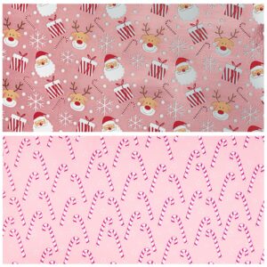 LeZakaa Reversible Christmas Wrapping Paper - Jumbo Roll - Santa Claus & Candy Cane with Metallic Foil in Pink - 24 inches x 100 Feet (200 sq.ft.)