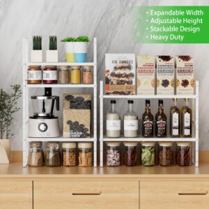 SOFRON Expandable Cabinet Storage Shelf Stackable Organizer Rack for Kitchen Bathroom Pantry Spice Cupboard Countertop Home Office Desk Heavy Duty Nonslip White Small 1 Pack