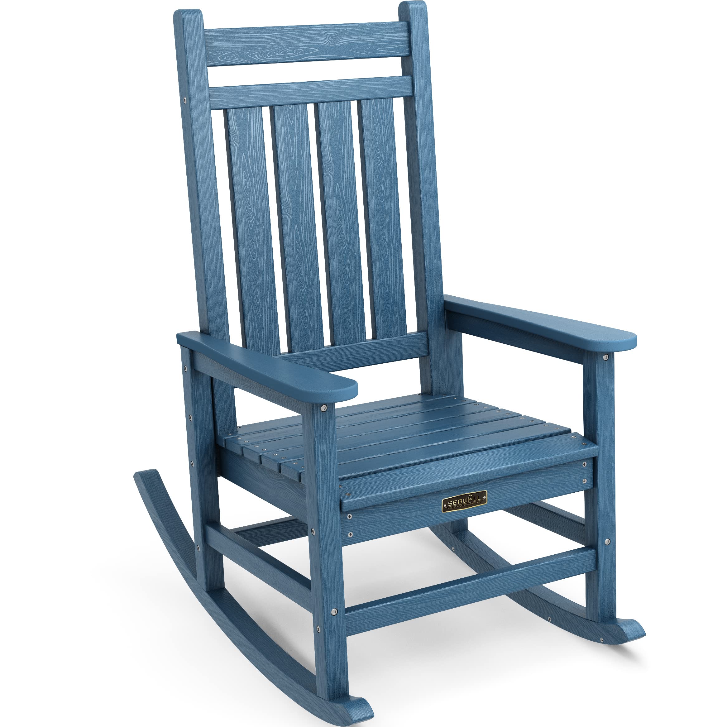 SERWALL HDPE Outdoor Rocking Chair, HDPE Rocking Chair for Adult, Blue