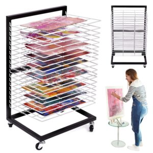 odoxia art drying rack for classroom | functional & mobile paint drying rack | 19 removable shelves | canvas rack art storage | painting drying rack with wheels | stack rack for painting, and more