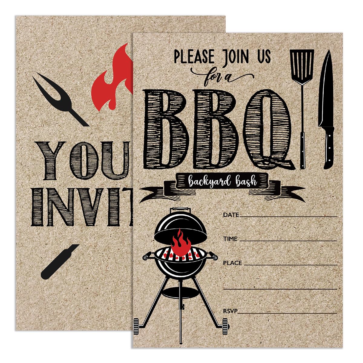 UDNADKEX BBQ Party Invitations with Envelopes, Summer Barbecue Cookout Party Invite Cards, Backyard BBQ Invites for Housewarming Birthday Party, 4"x6" Set of 20