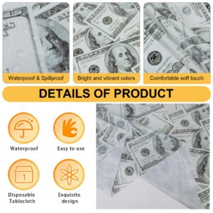 PHOGARY 3 Pieces Money Table Cloth Money Theme Party Decorations, Bill Dollar Signs Tablecloths Money Table Covers for Birthday Casino Wedding Retirement Anniversary Graduation Party Supplies