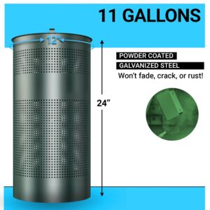 Flash Furniture Kessler 11.5 Gallon Stainless Steel Outdoor Trash Can with Lid, Freestanding or Mountable Design, 20 Trash Bags Included, Green