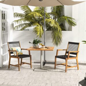 Tangkula Outdoor Acacia Wood Dining Chairs Set of 4, All-Weather Rope Woven Patio Chairs with Armrests, Outdoor Armchairs for Patio, Lawn, Garden, Backyard (2)