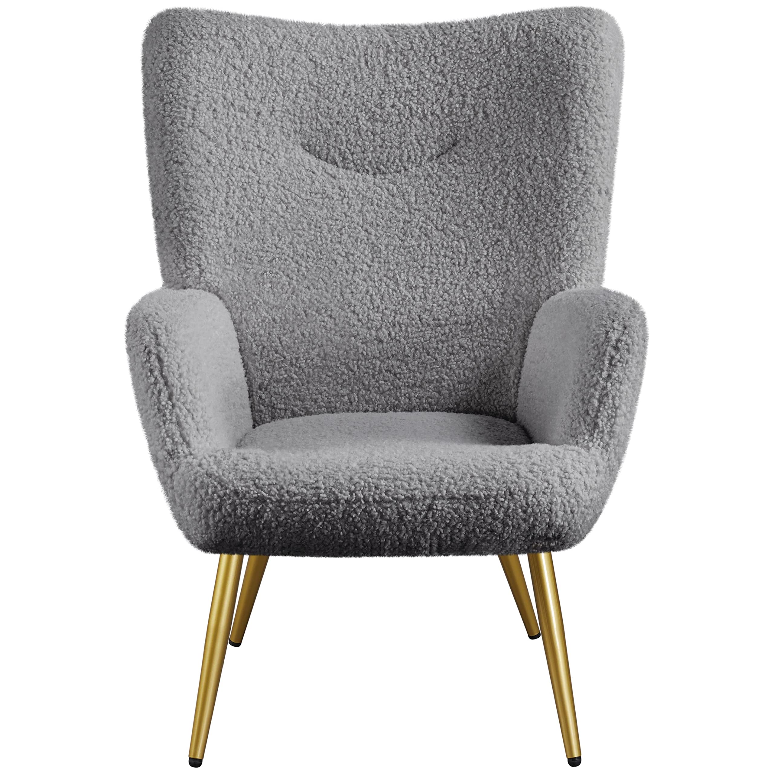 Yaheetech Boucle Reading Chair, Sherpa Furry Casual Accent Chair with High Back and Soft Padded, Modern Fuzzy Sherpa Chair, Cozy Armchair for Living Room Bedroom Office, Gray