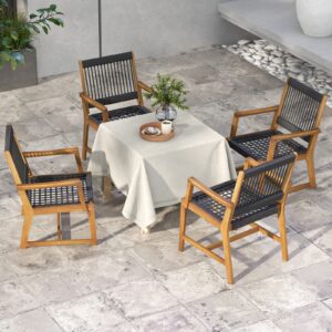 Tangkula Outdoor Acacia Wood Dining Chairs Set of 4, All-Weather Rope Woven Patio Chairs with Armrests, Outdoor Armchairs for Patio, Lawn, Garden, Backyard (2)