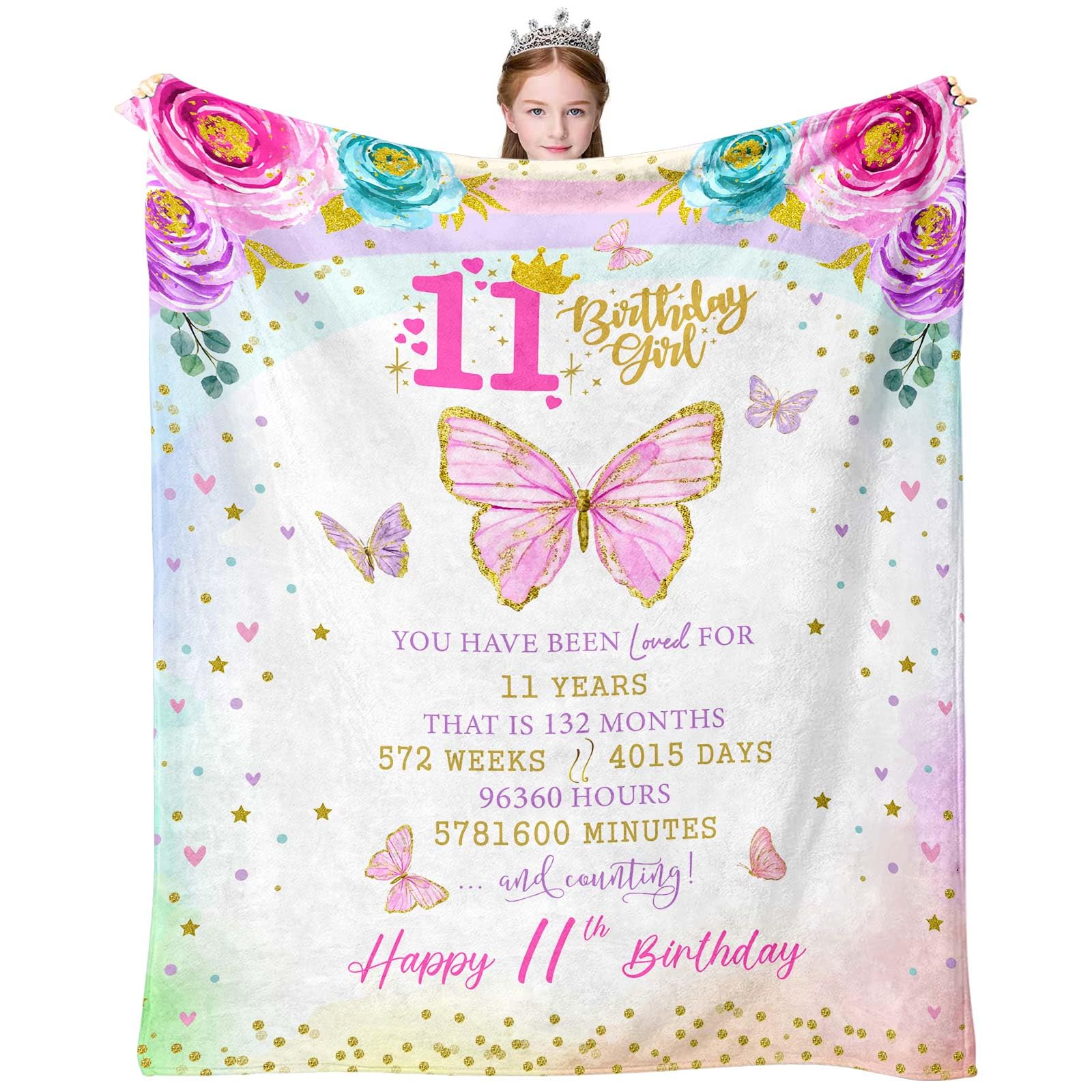 Sbangtu 11 Year Old Girl Birthday Gifts, Best Birthday Gifts for 11 Year Old Girls, 11 Year Old Girl Gift Ideas, Cool Presents Stuff for Girls Age 11, 11th Birthday Decorations Throw Blanket 50"X60"