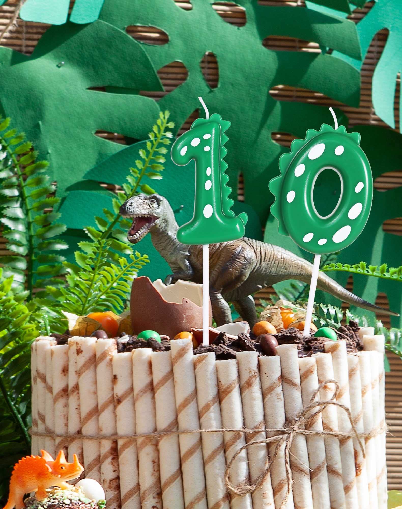 3rd Birthday Candles, Number 3 Candle, Dinosaur Party Decorations for Birthday, Green Happy Birthday Candle for Cake, Handmade Numeral Candle Dino Theme Cake Topper Anniversary Party Decor