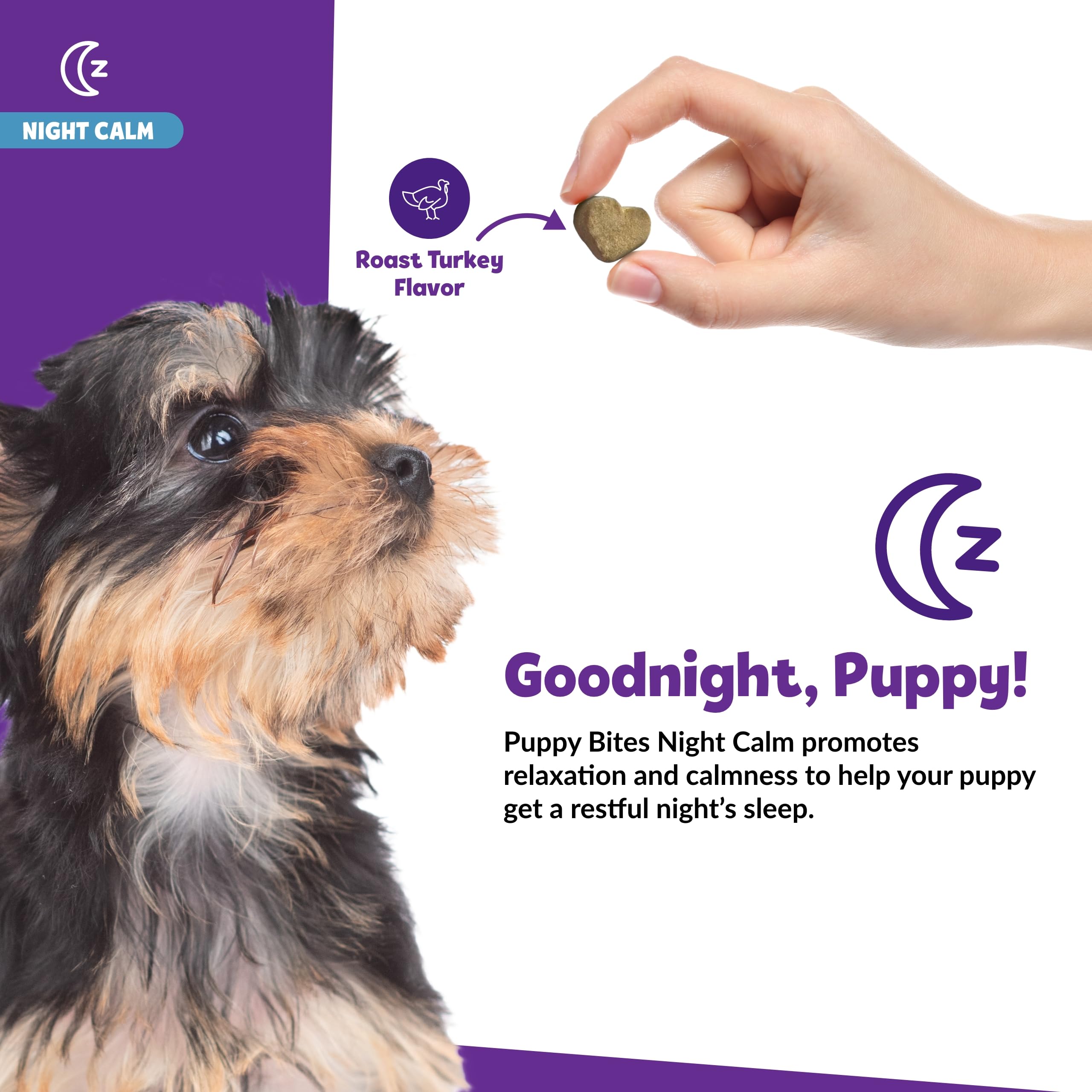 Snuggle Puppy Night Calm Puppy Bites - Calming Chew Bites for Dogs - Puppy Supplement to Support Restfulness & Sleep - Puppy Chew Bites with Melatonin, Chamomile & Ashwagandha - 60 Soft Chews