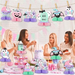 A Baby is Brewing Halloween Baby Shower Decorations - 8 pack Halloween Honeycomb Centerpiece, Pink and Purple Pastel Halloween A Little Boo is Almost Due Baby Shower Decorations for Girl