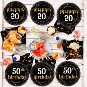 50th Birthday Party Supplies Serves 24 Black and Gold 50 Years Old Party Paper Plates Napkins Cheers to 50 Years Tablecloth Set Tableware Kit for Man Retirement Graduation