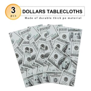 PHOGARY 3 Pieces Money Table Cloth Money Theme Party Decorations, Bill Dollar Signs Tablecloths Money Table Covers for Birthday Casino Wedding Retirement Anniversary Graduation Party Supplies