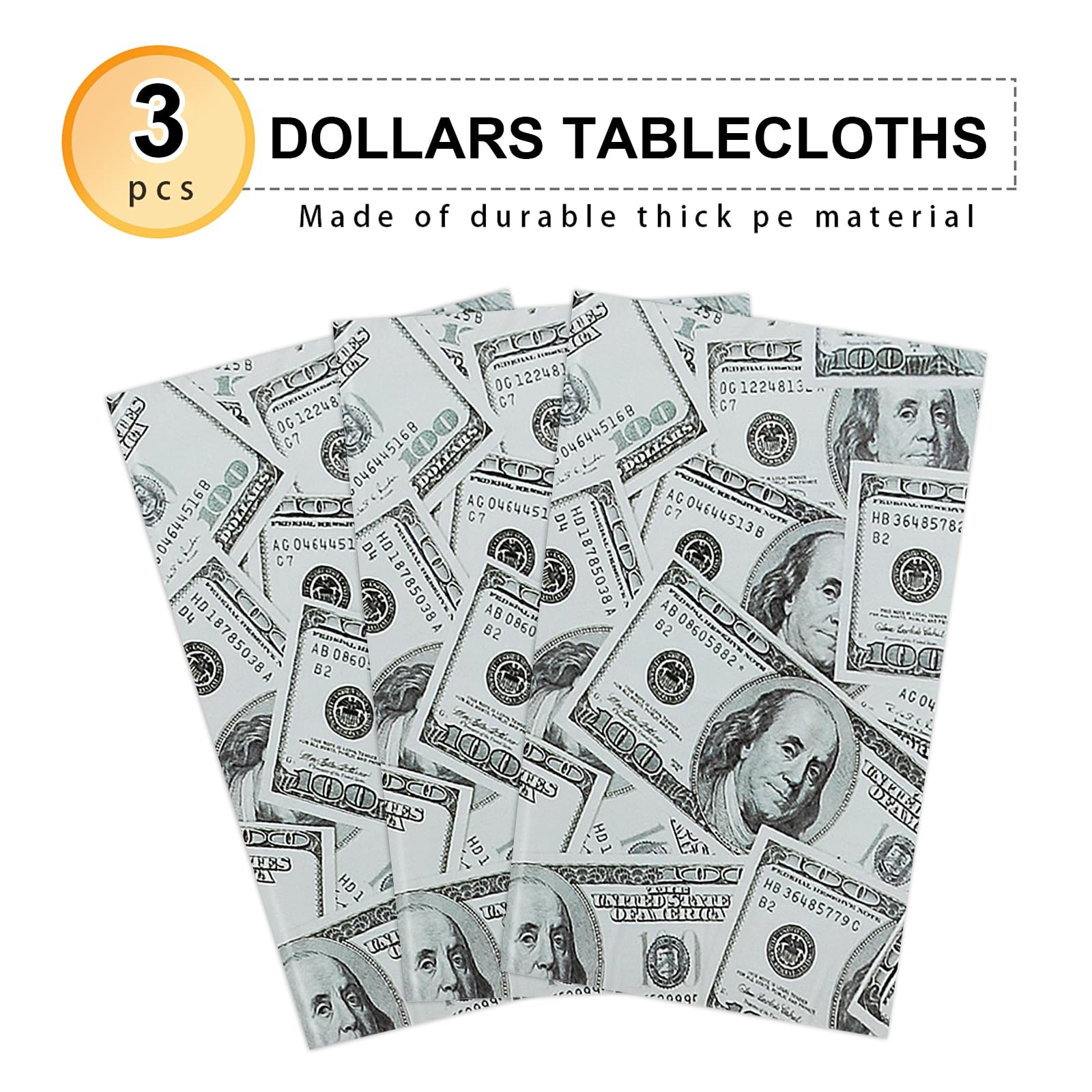 PHOGARY 3 Pieces Money Table Cloth Money Theme Party Decorations, Bill Dollar Signs Tablecloths Money Table Covers for Birthday Casino Wedding Retirement Anniversary Graduation Party Supplies