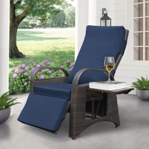 comfortable leisure recliner chair, wicker suitable for multi-scene use for garden relaxation, adjusted from multiple angles, ergonomic design multi-functional chair (brown+navyblue)