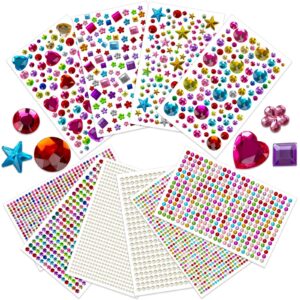 roadplum 4100pcs gem stickers for crafts, 10 sheets self adhesive gemstones pearl jewels stickers for kids crafts, stick on gems pearls for hair, bling rhinestone stickers for decoration