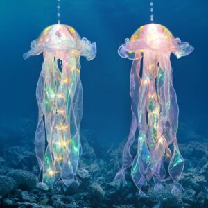 Glitter Iridescent Jellyfish Hanging Decor Blue Purple Jellyfish Kit for Under The Sea Little Mermaid Party Decoration Hanging Jelly Fish Decor Ocean Birthday Bridal Baby Shower Party Supplies