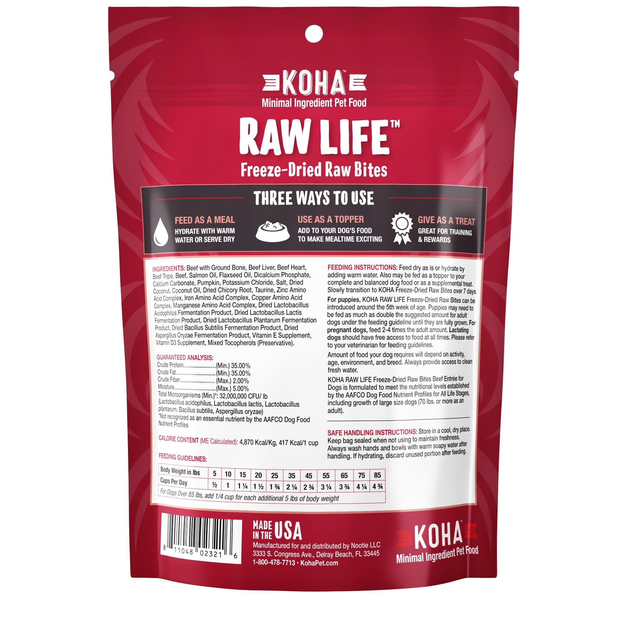 KOHA Raw Life Freeze-Dried Raw Bites Beef for Dogs, High Protein Meal, Topper, and Treat for Picky Eaters, 14oz Bag