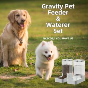 NKECOBJI Gravity Pet Feeder and Water Dispenser Set, Automatic Dog Feeder and Dog Water Dispenser for Dogs Cats Pets Animals Large Capacity(3.8L)