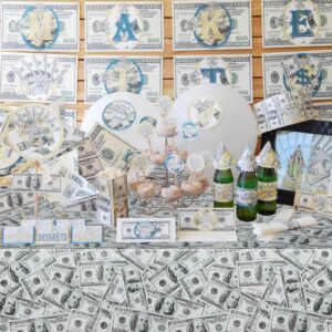 PHOGARY 3 Pieces Money Table Cloth Money Theme Party Decorations, Bill Dollar Signs Tablecloths Money Table Covers for Birthday Casino Wedding Retirement Anniversary Graduation Party Supplies