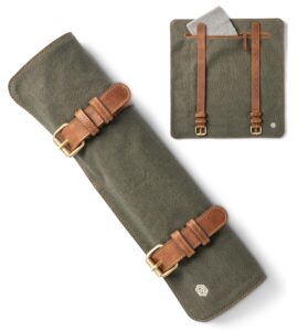 knife bag made of durable canvas & genuine leather - chef's knife roll case for cooking & bbq - knives storage case lars (olive-green)