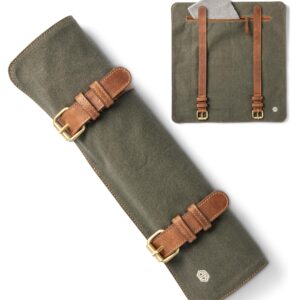 Knife Bag made of durable Canvas & genuine Leather - Chef's Knife Roll Case for Cooking & BBQ - Knives storage case Lars (Olive-Green)