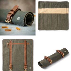 Knife Bag made of durable Canvas & genuine Leather - Chef's Knife Roll Case for Cooking & BBQ - Knives storage case Lars (Olive-Green)