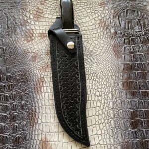 Carl Thomas Leathers Custom Leather Knife Sheath Fits Buck 120 Knife, Fixed Blade Knife Holder, Black, Sheath Only