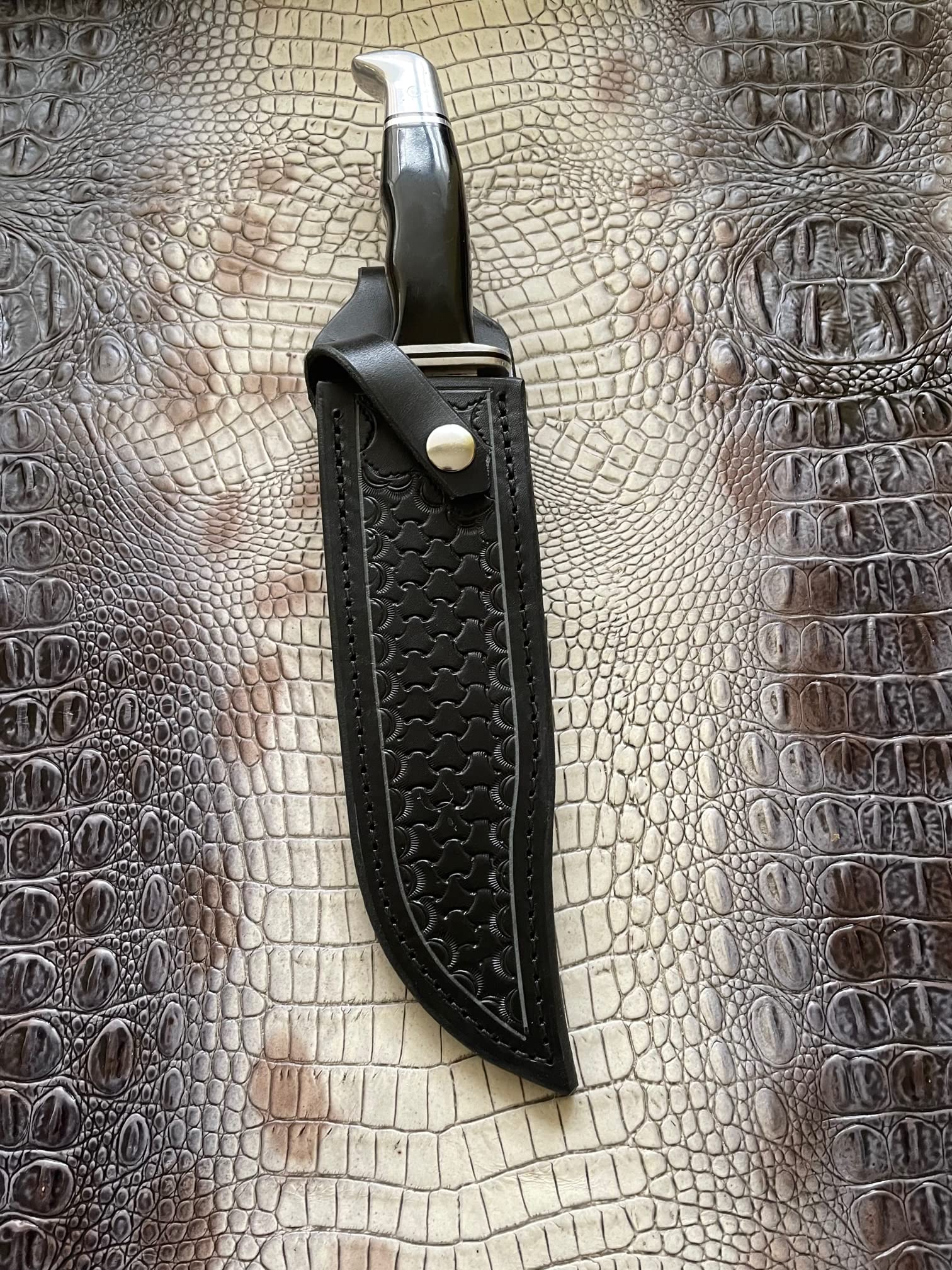 Carl Thomas Leathers Custom Leather Knife Sheath Fits Buck 120 Knife, Fixed Blade Knife Holder, Black, Sheath Only