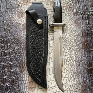 Carl Thomas Leathers Custom Leather Knife Sheath Fits Buck 120 Knife, Fixed Blade Knife Holder, Black, Sheath Only