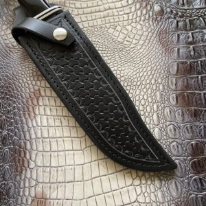 Carl Thomas Leathers Custom Leather Knife Sheath Fits Buck 120 Knife, Fixed Blade Knife Holder, Black, Sheath Only