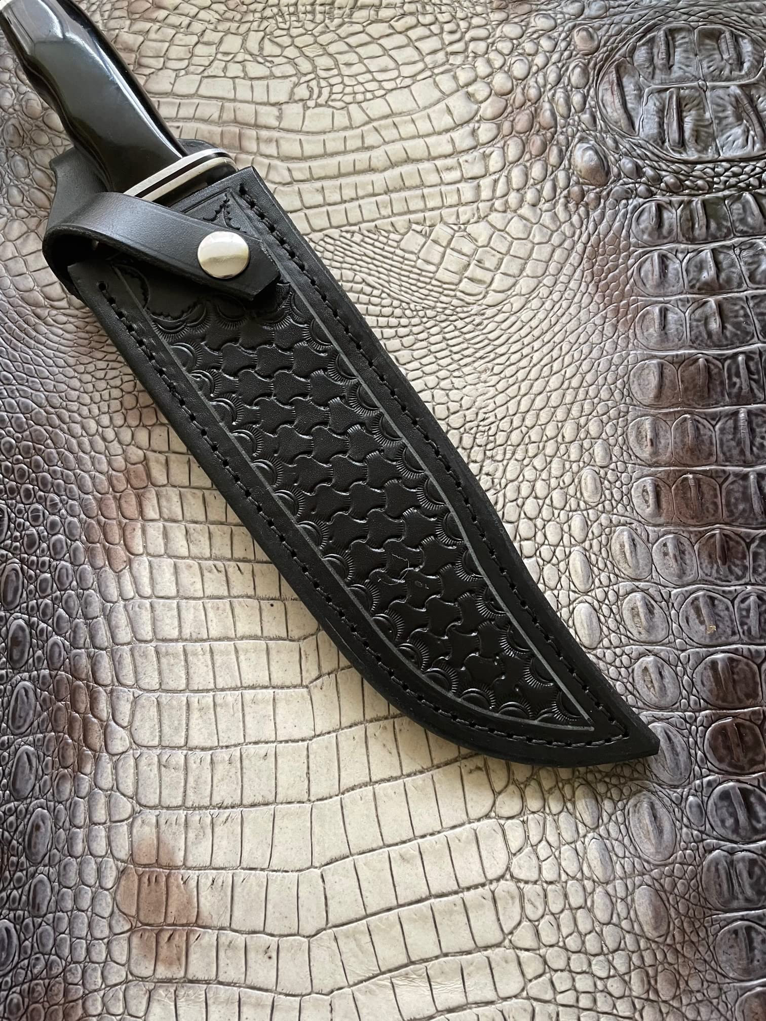 Carl Thomas Leathers Custom Leather Knife Sheath Fits Buck 120 Knife, Fixed Blade Knife Holder, Black, Sheath Only