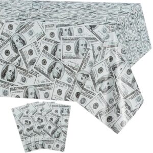 phogary 3 pieces money table cloth money theme party decorations, bill dollar signs tablecloths money table covers for birthday casino wedding retirement anniversary graduation party supplies