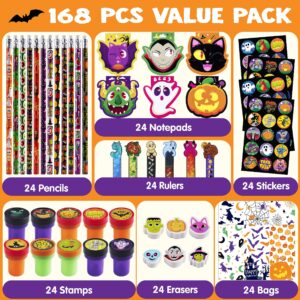 JOYIN 168PCS Halloween Stationery Set, Art Set for Kids' Birthday Gifts, 24 Pack Halloween Themed Stationery Set, Halloween Class Exchange, Party Favors Carnival Game Prizes, Halloween Stationery Gift