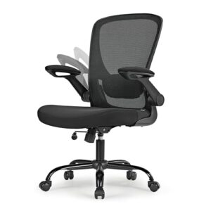 eureka ergonomic mesh office chair, ergonomic desk chair with adjustable lumbar support, chair for desk - flip-up armrests, breathable computer desk chair with wheels, work chair - bifma passed(black)