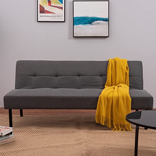 Panana Linen Upholstered Modern Convertible Folding Futon Sofa Bed with Metal Legs for Compact Living Space, Apartment, Dorm, Bonus Room, Gray