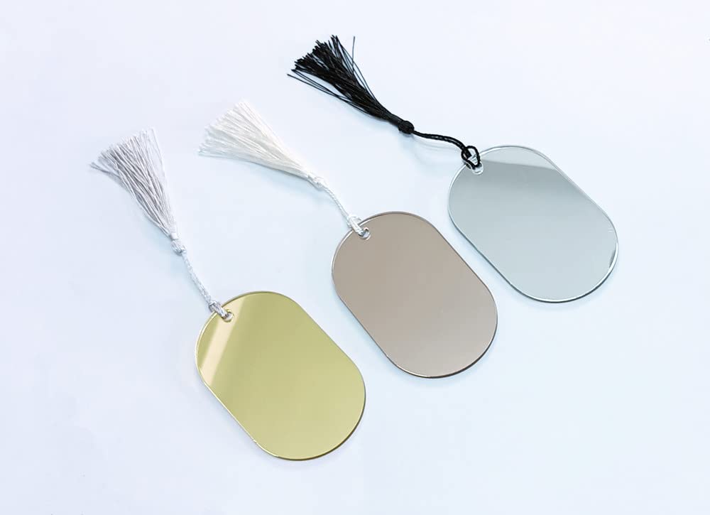 Yuxuanish Set of 12 Acrylic Luggage Tag,Mirrored Acrylic Place Cards Blanks with Tassels,DIY Oval Wedding Guest Name Cards,Acrylic Name Place Card (Silver Mirror)