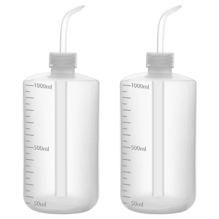 FunChem Chemical Wash Bottle, 2-Pack Plastic Lab Squeeze Washing Bottle with Clear Graduations, LDPE, Narrow Mouth (500 mL)