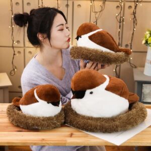 XIZHI Sparrow Plush Toy with Bird's Nest 15.7" Stuffed Animal Figures Bird Throw Plush Pillow Toys Huggable Soft Animal Doll for Kids Birthday