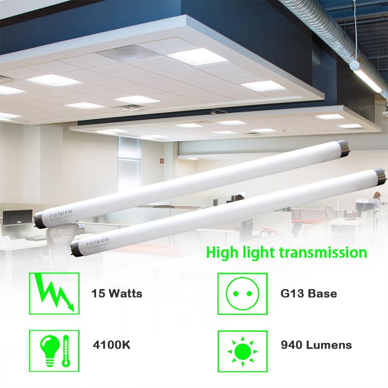 18" F15T8/CW RV Fluorescent Light Bulb,T8 15 Watt Cool White Tube,Replacement Bulb for Philips Alto ECO GE Staco Light Fixture,G13 Bi-Pin Base,4100K (4PACK)