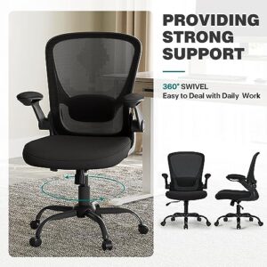 EUREKA ERGONOMIC Mesh Office Chair, Ergonomic Desk Chair with Adjustable Lumbar Support, Chair for Desk - Flip-Up Armrests, Breathable Computer Desk Chair with Wheels, Work Chair - BIFMA Passed(Black)