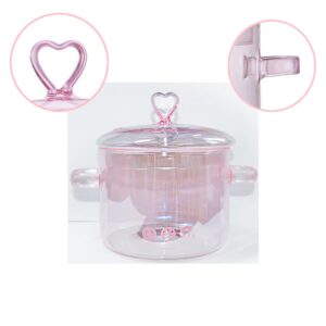 Pink Glass Saucepan with Lid and Handle, 1.5L/50oz Glass Cooking Pot, Glass Cooking Saucepan Safe for Pasta Noodle, Soup, Milk, Baby Food