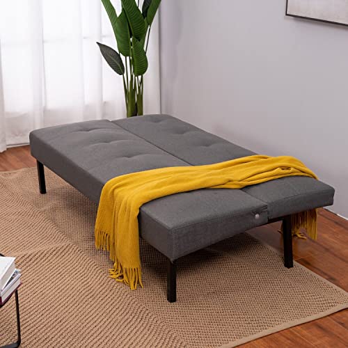 Panana Linen Upholstered Modern Convertible Folding Futon Sofa Bed with Metal Legs for Compact Living Space, Apartment, Dorm, Bonus Room, Gray