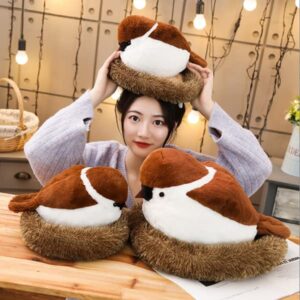 XIZHI Sparrow Plush Toy with Bird's Nest 15.7" Stuffed Animal Figures Bird Throw Plush Pillow Toys Huggable Soft Animal Doll for Kids Birthday